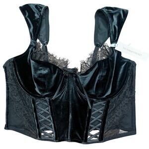 Victoria's Secret Black Velvet Lace Corset Bustier Top Bra NEW M Romantic Retro